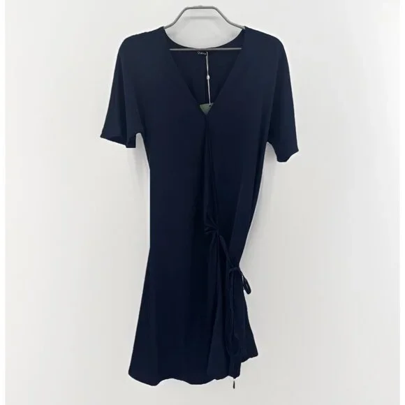 Quince | Dresses | Quince Stretch Silk Wrap Dress Size L Womens In Navy Blue  Short Sleeve Mini | Poshmark